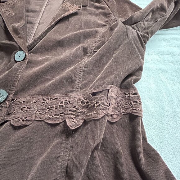 J. Jill Womens Brown Corduroy Lace Trim Blazer Jacket XL Three-Button Casual - Picture 8 of 9